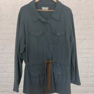 Cabela's cotton snap front Jacket w/ suede tie belt 2XL Blue